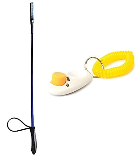 RvPaws 1Pc 30Inches Rubber Plastic & Nylon Training Hunter Stick and 1Pc 6.3cm Clicker with Spiral Wrist Loop Plastic Training Aid Clicker for Dog/Cat/Kitten/Puppy (Color May Vary)