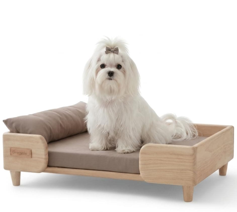 Wooden Small Dog Bed with Cotton Cushion and Mattress | Furniture Wooden Luxury Pet Bed for Small Dogs and Cats | 24×18×6 inch (2×1.5 feet)