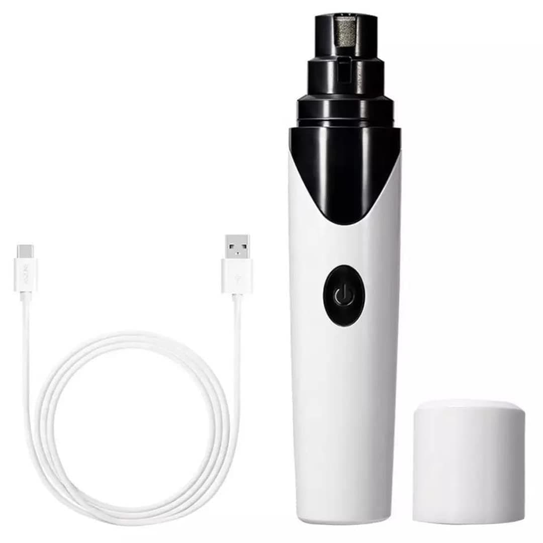Dog Nail Trimmer Grinder, Electric and Rechargeable Pet Nail Grinder for Dogs, Cats, All Pets - Safe and Effective Diamond Drum Bit Grinder - Black & White