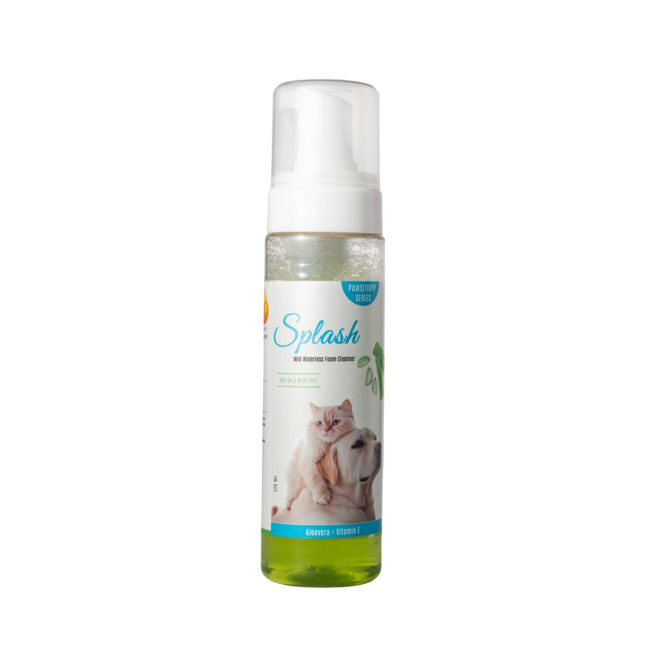 Splash Waterless Dry Bath Foam Shampoo for Dogs and Cats with Aloe Vera and Vitamin E, 220 ml