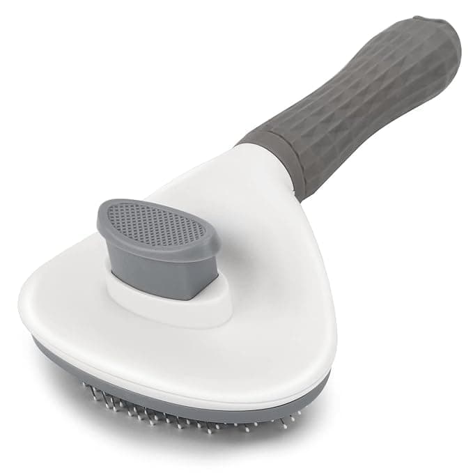 Self Cleaning Slicker Brush for Dogs, Cats & Rabbits | Pet Grooming & Deshedding Brush for Long & Short Hair | Undercoat Removal, Anti-Slip Massage Comb for Shedding Fur | Grey