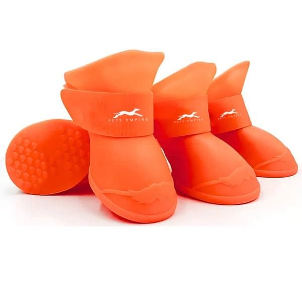 Pets Empire Waterproof Silicone Dog Shoes (Orange) | Anti-Slip, Weatherproof Paw Protection for Dogs (X-Large)
