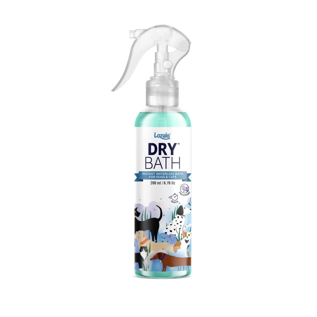 Lozalo Dry Pet Shampoo - 200 Ml | Instant Waterless Shampoo for Dogs, Cats & Puppies, Dry Pet Shampoo Spray | Paraben Free, Ph Balanced, Easy to Use, for All Pet Breeds - Ml