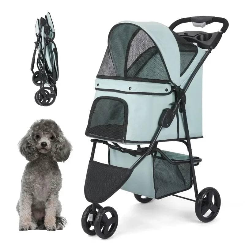 Mann Mart‚3-Wheel Foldable Pet Stroller for Small & Medium Dogs and Cats ‚¨ Enhanced Comfort & Convenient Storage