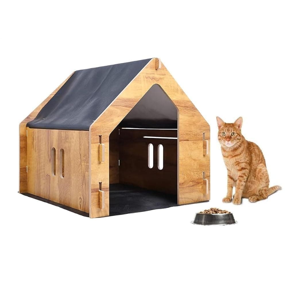 Style Wooden Pet House – Indoor Cat Cave & Small Dog Condo – Minimalist Plywood Pet Shelter with Soft-Touch Roof – Modern Aesthetic Furniture for Living Rooms (Cat House, Small)