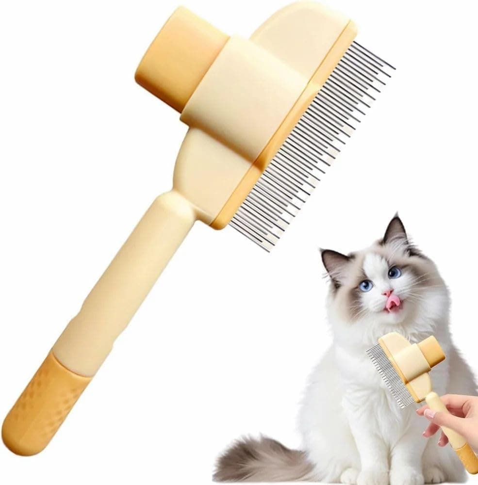 ODMART Self Cleaning Slicker Brush for Dogs & Cats | Pet Grooming Brush with Hair Release Button | Steam Deshedding Slicker & Flea Comb with Stainless Steel Teeth for Undercoat Hair Removal (1 Pc)