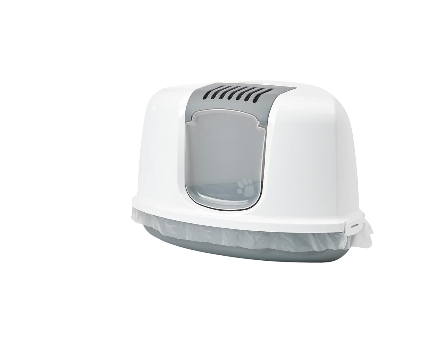 Savic Nestor Front Folding Corner Cat Toilet Home, Prevent Throwing cat Litter, Durable, Lightweight, Easy to Use and Reduces Odor, Perfect Toilet Training Aid, White/Grey, 23 x 18 x 16 inch