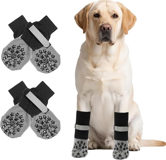 KUTKUT Anti Slip Dog Sock to Prevent Licking Paws for Hardwood Floors, Boots & Paw Protector Socks for Hot/Cold Pavement with Grippers, Double Sides Grips for Medium Senior Dogs(SIZE: XL: L*W: 20*8cm)