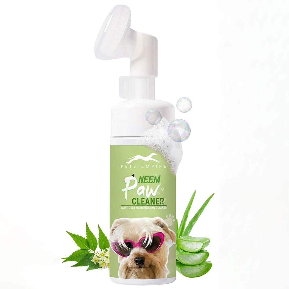 Pets Empire Paw Cleaner, Pet Foot Cleaning Foam Waterless Pet Shampoo with Silicone Brush for Dogs Cats Feet Cleaning 150 ml (Neem)