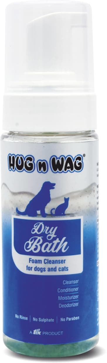 Dry Bath Foam Cleanser for Dogs & Cats | Waterless No-Rinse Pet Shampoo | with Neem, Lemon Grass & Cedarwood Oils | Quick 5-Minute Freshness | Sulphate & Paraben Free (150 ml) | Pack of 1