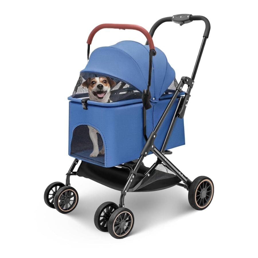 PSK PET MART Pet 3-in-1 Foldable Dog Stroller with Detachable Carrier 4 Wheels 360 Degree Front Wheel Swivel Cat with Storage Basket Multicolor