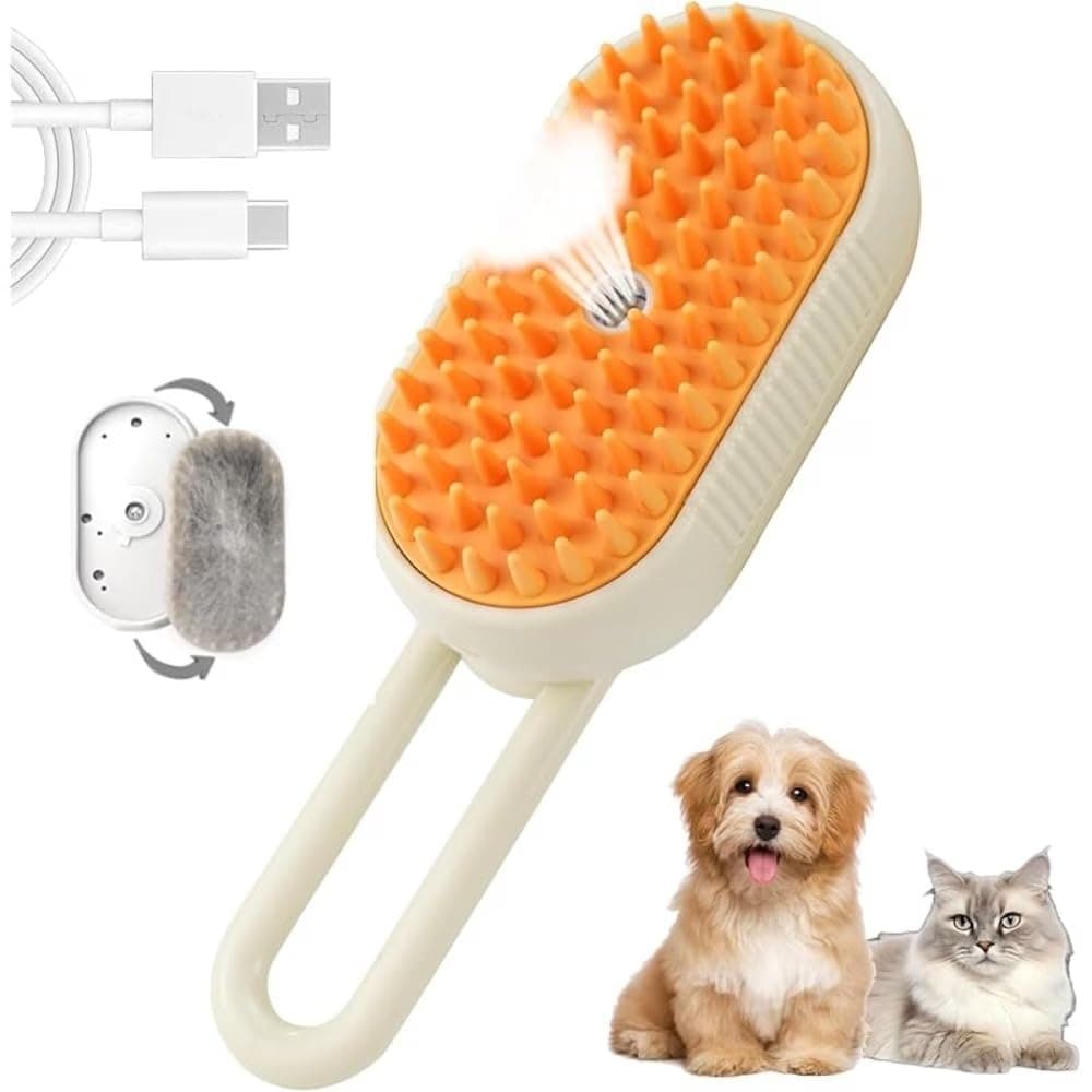PANCA 4-in-1 Steam Brush for Dogs & Cats | Pet Grooming Brush with Deshedding Comb, Bath Spray & Massage | Hair Remover Tool for Long Hair Pets & Short (Orange Steam Brush)