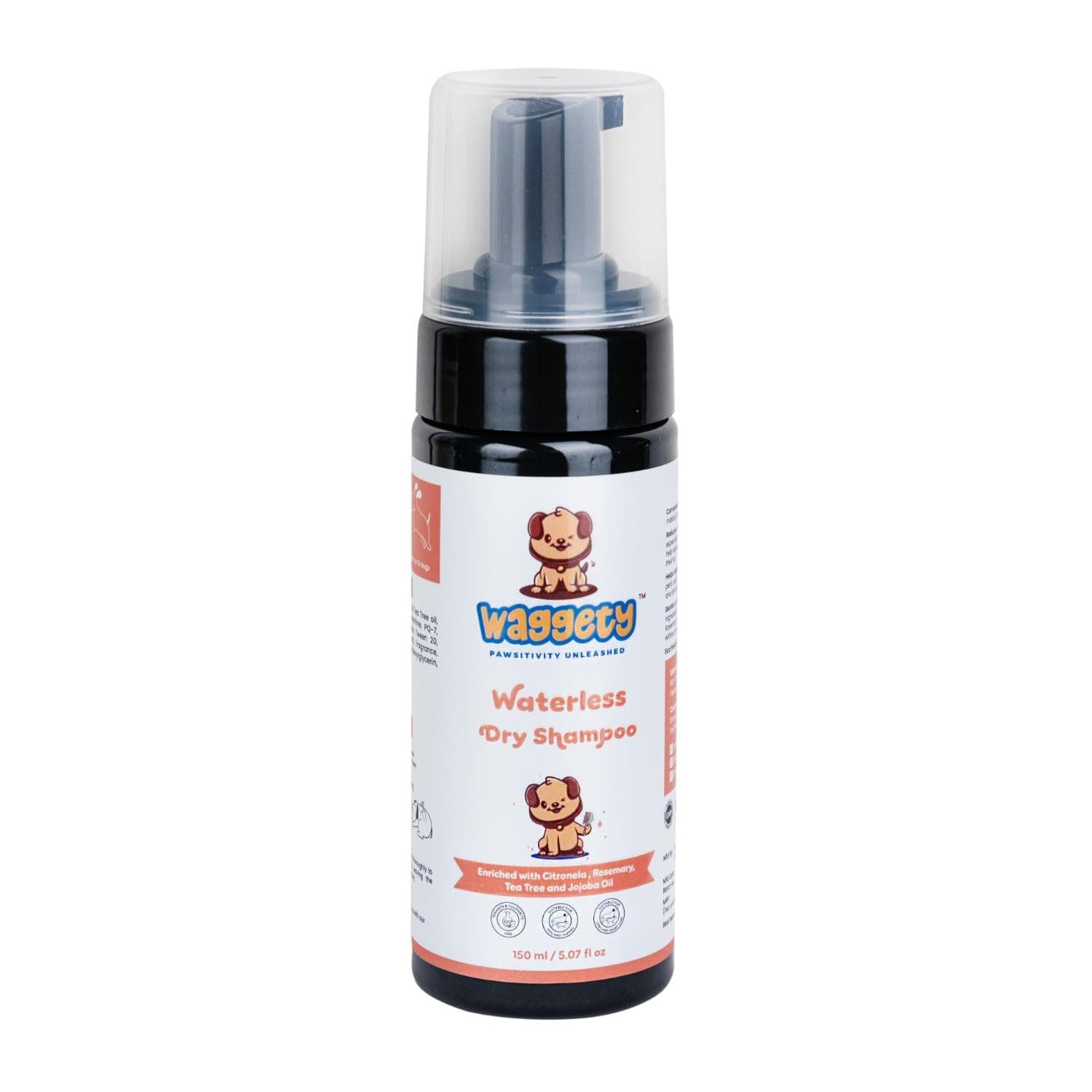 Waterless Dry Shampoo for Dogs 150ml | No Rinse Foaming Pet Shampoo for Dogs & Puppies | Instant Coat Cleaning with Citronella, Rosemary, Tea Tree & Jojoba Oil | Deodorizing Dog Grooming Foam