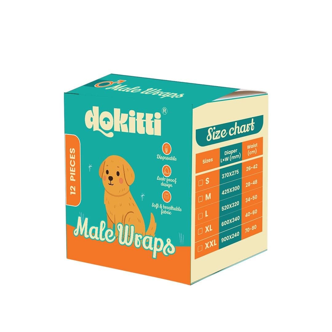 Disposable Male Dog Puppy Wraps Ultra-Absorbent Soft Diaper for Dogs Puppies in Heat, Incontinence, Marking, House Training Daily & Travelling Purpose Diapers Pack of 12, (Size: M)