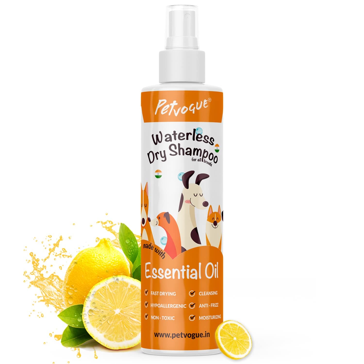 PetVogue Dog Dry Shampoo Bath - Dog Natural Waterless Spray Shampoo (Made In India) For Pomeranian, Shih Tzu Puppy, Rottweiler Adult, German Shepherd, Labrador And Golden Retriever - 200 Milliliter