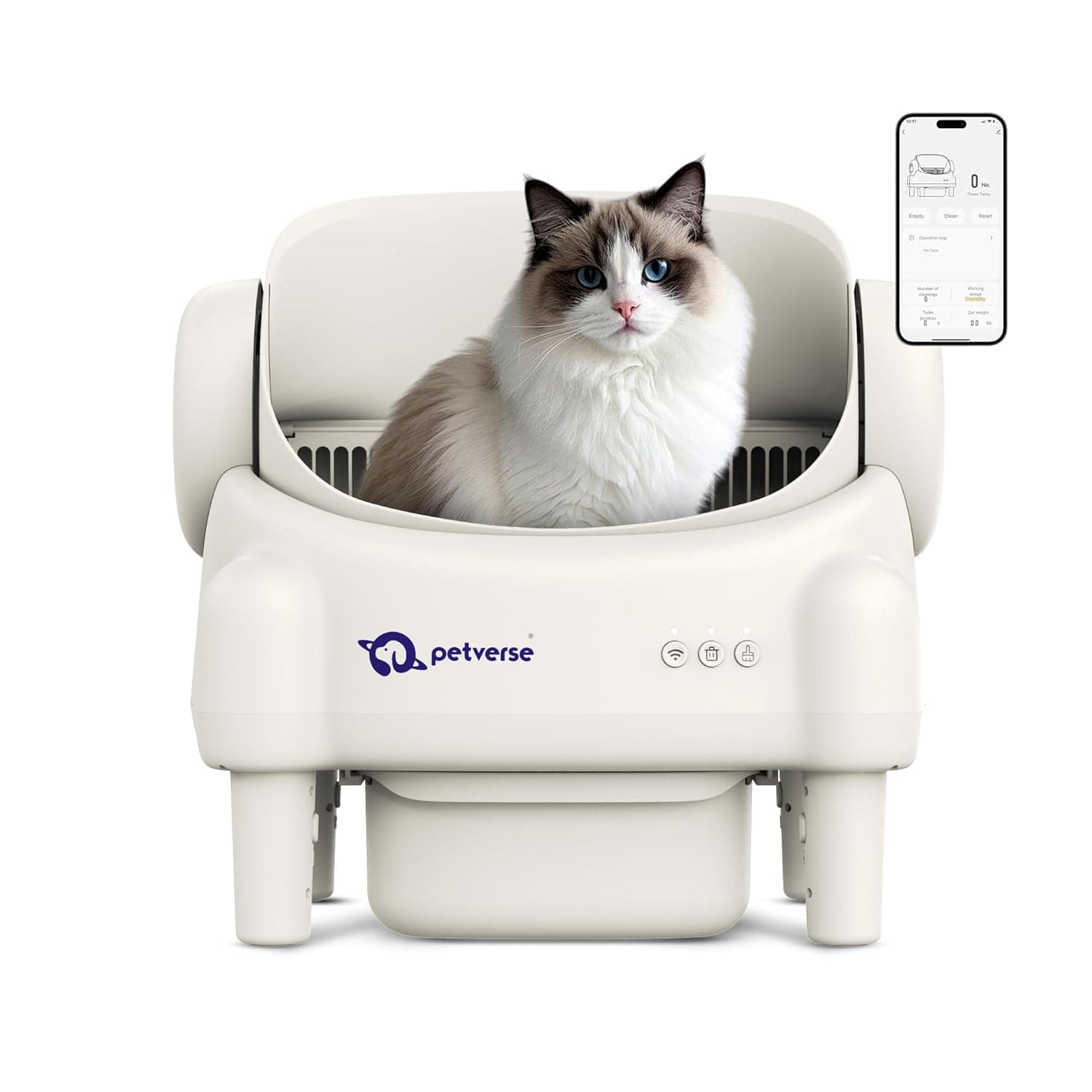 Petverse Automatic Cat Litter Box Self Cleaning for Multiple Cats, Smart App Enabled, Large Waste Capacity, Odor Eliminator, Works with Clumping Litter, Liner Bags and Mat Included