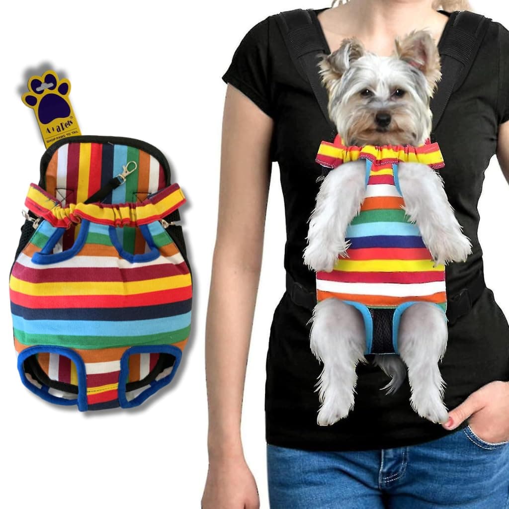 A+a Pets' Hands-Free Travel Colorful Carrier Backpack - Secure, Comfortable, Adjustable and Stylish Bag with Security Leash for Cats, Small Dogs & Puppies, Easy-Fit for Air Travel, Hiking (L)