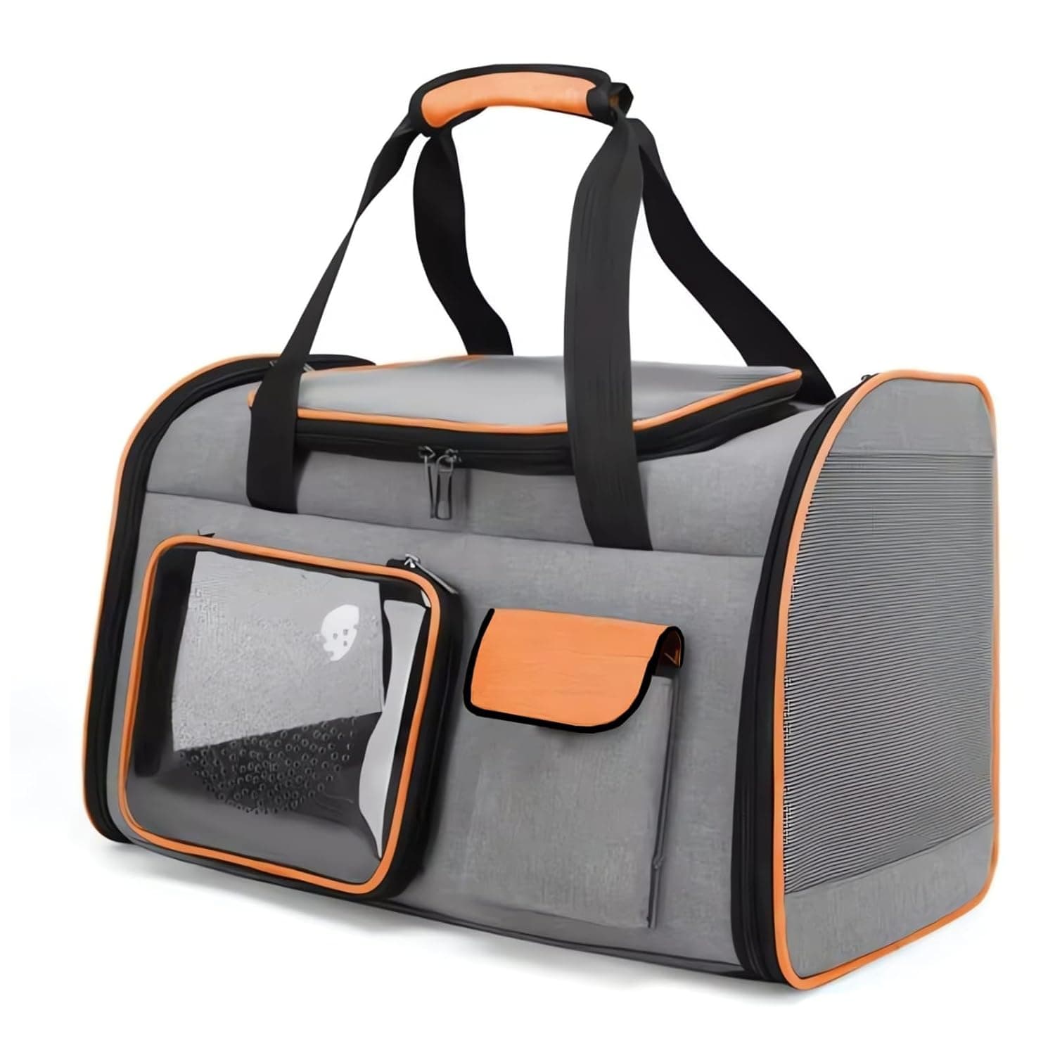 Risan Pets Transport Carrier Bag for Cats Small Dogs Puppy Kittens Birds Rabbits Airline Travel Breathable Mesh Panels for Ventilation - 20 L X 11 W X 11 H Inches (Dark Grey Orenge)