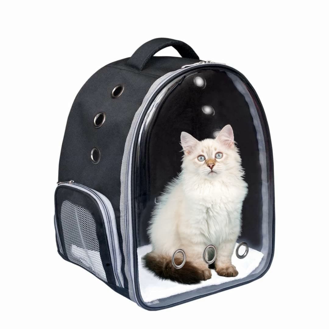 Pet Carrier for Cat & Small Dog and Puppy Kitty Transparent and Breathable Airline-Approved Hiking and Outdoor for Puppies & Cats (Black, Transparent)