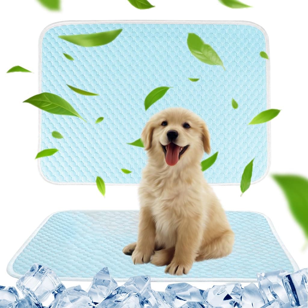 Qpets Polyester Small Dog Mat - 70X50cm Stylish Dog Bed Pet Sleeping Pad for Summer Heat Relief, Easy to Clean Design, Supports Pets Up to 70lbs, blue