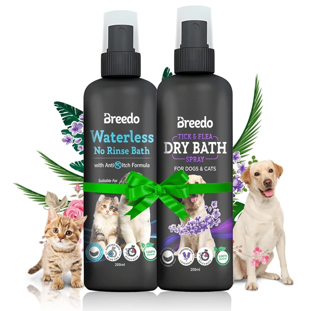 (Combo Of 2) Dog Blue Sea+Lavender Dry Bath Instant Conditioning Waterless Shampoo Spray For Dogs & Puppy Dry/Waterless Dog Shampoo(400 Milliliter)| Maintains Overall Skin