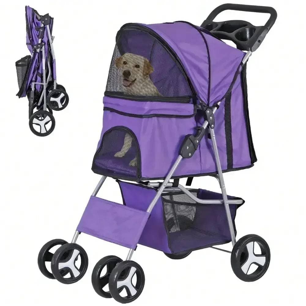 Mann Mart‚Lightweight & Compact Foldable Pet Stroller for Dogs & Cats - Easy Storage, Spacious Basket & Cup Holder