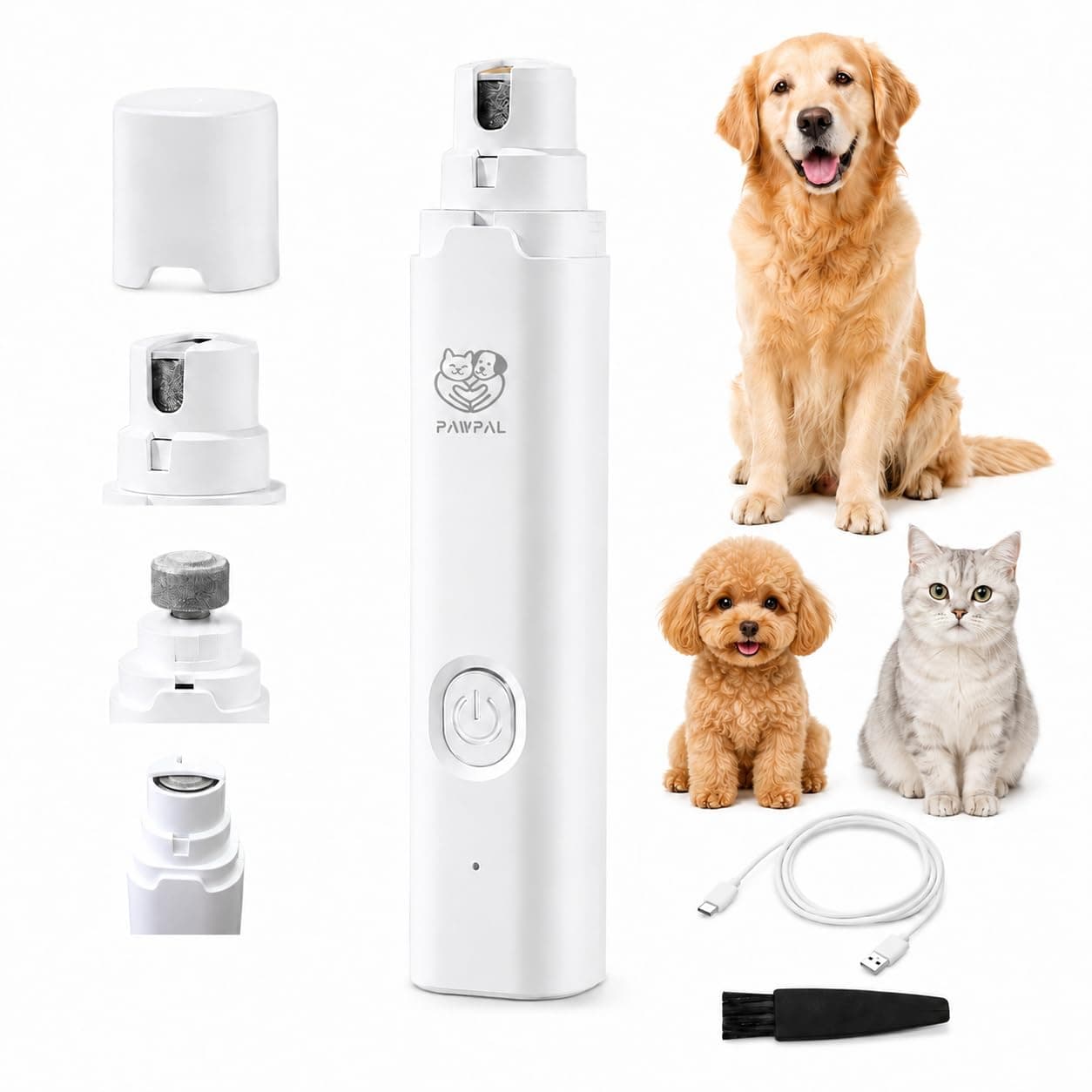 Dog Nail Grinder– Professional 2-Speed Electric Rechargeable Pet Nail Trimmer Painless Paws Grooming & Smoothing for Small Medium Large Dogs and Cats (White)