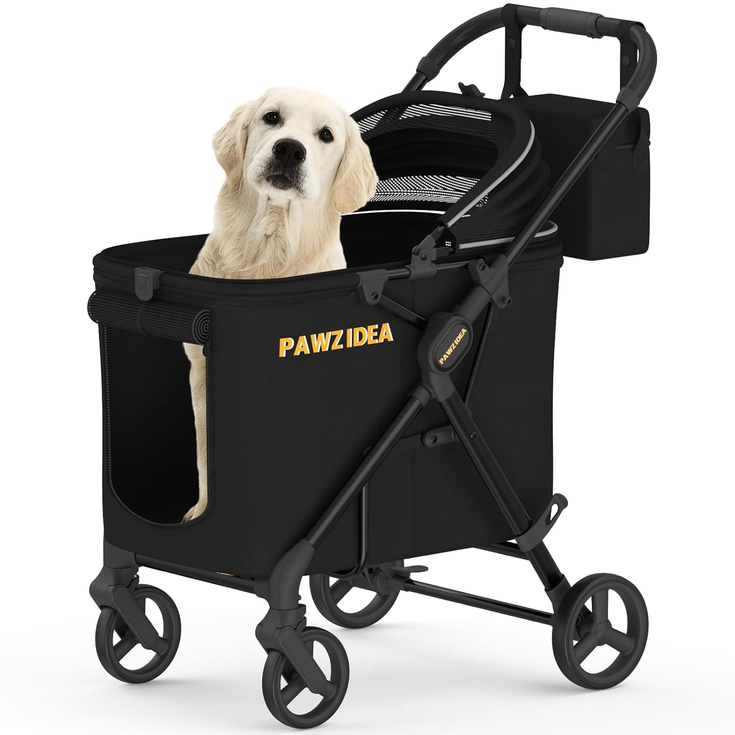 PAWZIDEA Dog Stroller for Large Dogs Up to 80 lbs, No-Zip 180° Reversible Canopy, One-Hand Foldable Pet Stroller for 2 Medium Dogs, Heavy Duty & Low-Entry, All-Terrain Jogger Wheels, Storage Organizer
