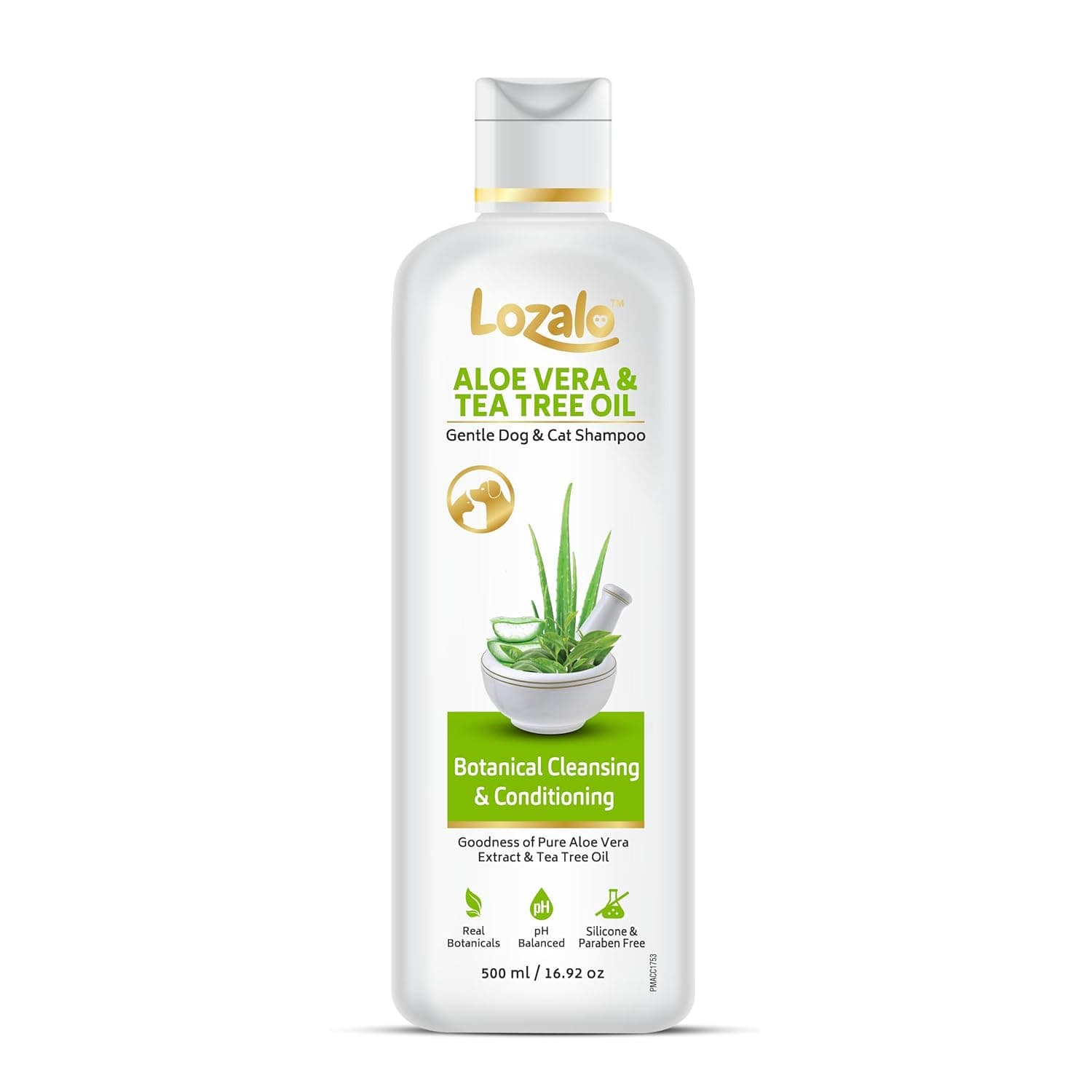 Lozalo Botanical Pet Shampoo - 500ml with Aloe Vera & Tea Tree Oil, Gentle, Nourishing, Cleansing & Conditioning Shampoo for Dogs and Cats, pH Balanced, Paraben Free