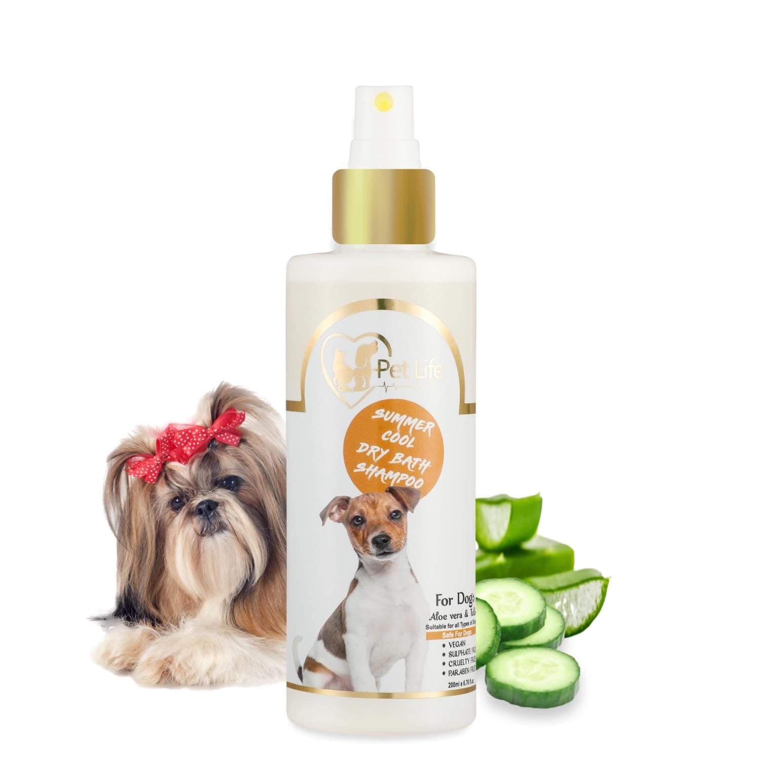 Pet Life Summer Cool Dry Bath Shampoo for Shih Tzu Dog & Puppy Dry/Waterless Dog Shampoo Spray | Made with Natural Ingredients for A Cleaner, Smoother & Shinier Coat for All Dog Breed – 200 Ml