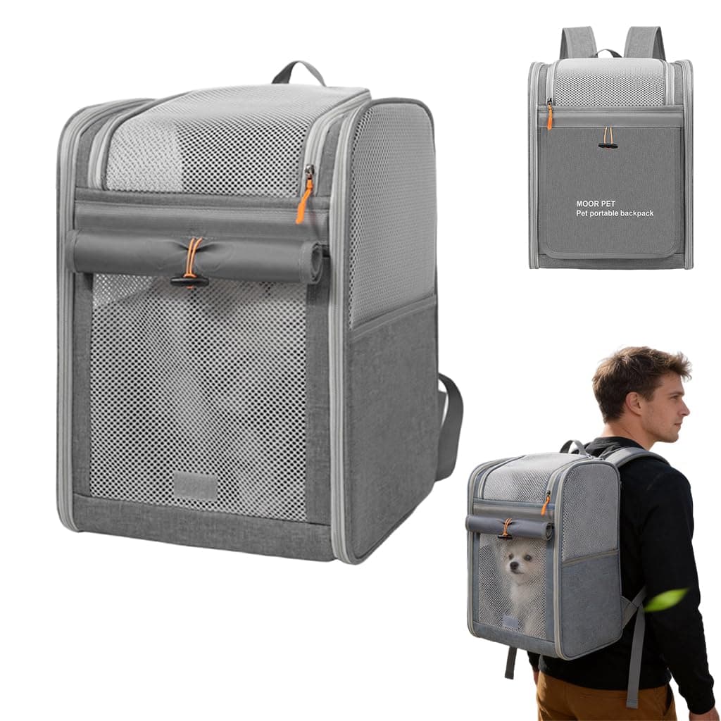 Qpets® Cat Cage, Pet Backpack Carrier for Cats & Small Dogs, Oxford Cloth Breathable Mesh Travel Bag with Anti-Anxiety Front Cover Panel Design, Puppy & Kitten Outdoor Hiking Carrier, 42x33x28cm
