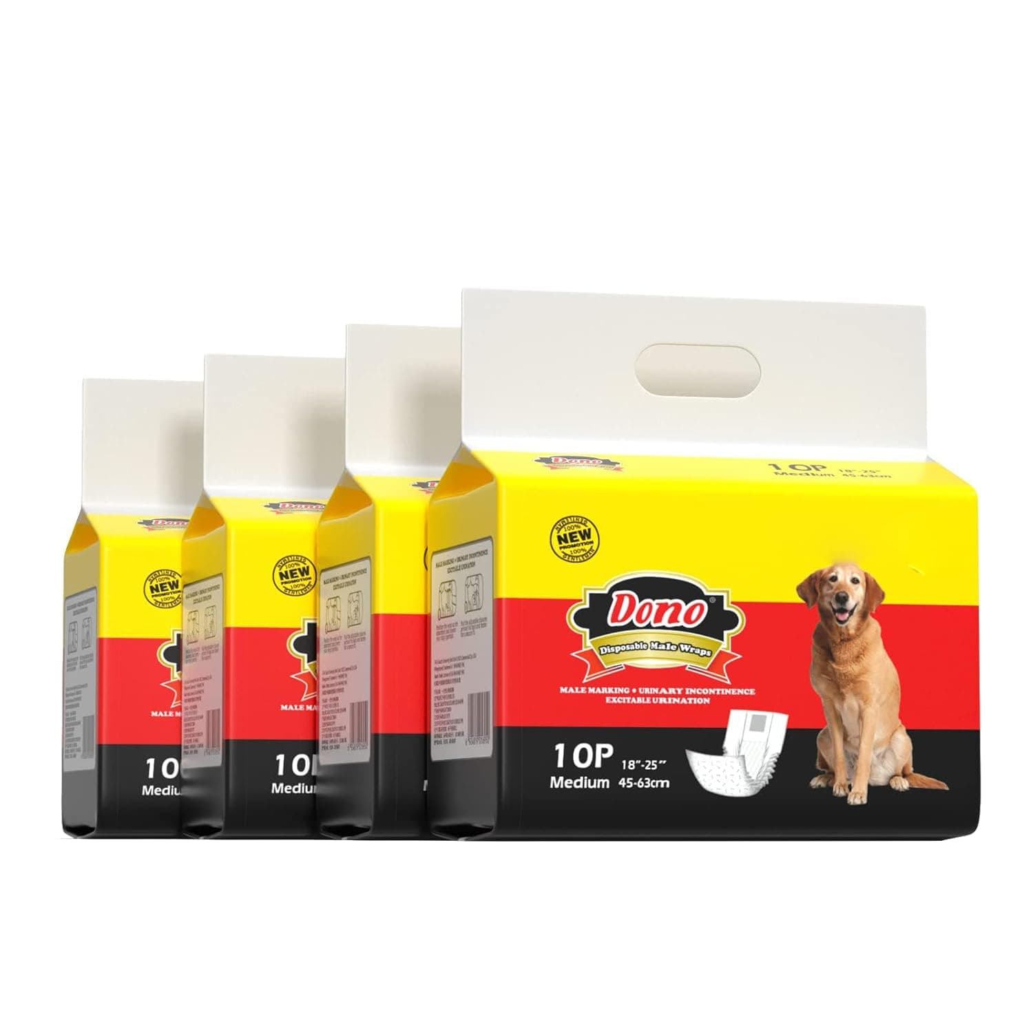 DONO Disposable Dog Diapers Male Dog Wraps Super Absorbent Soft Diapers for Male Dogs,with Wetness Indicator,40pcs,M (18"-25") …
