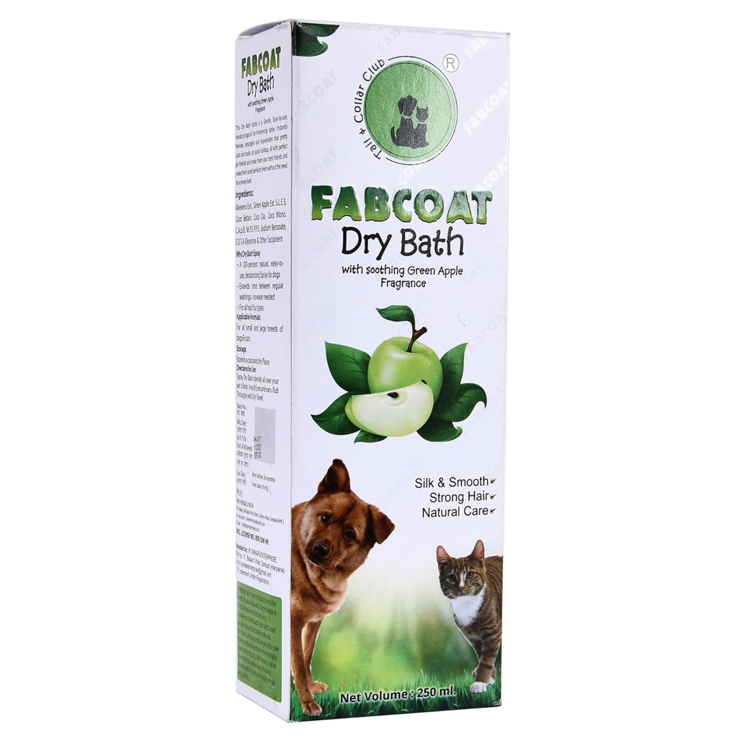 Tail & Collar Club Fabcoat Natural Dry Bath Waterless Nourishing Shampoo for Dogs for Dirt Germs & Oil Made Pet Shampoo for Smoother & Shinier Coat (250 Ml)