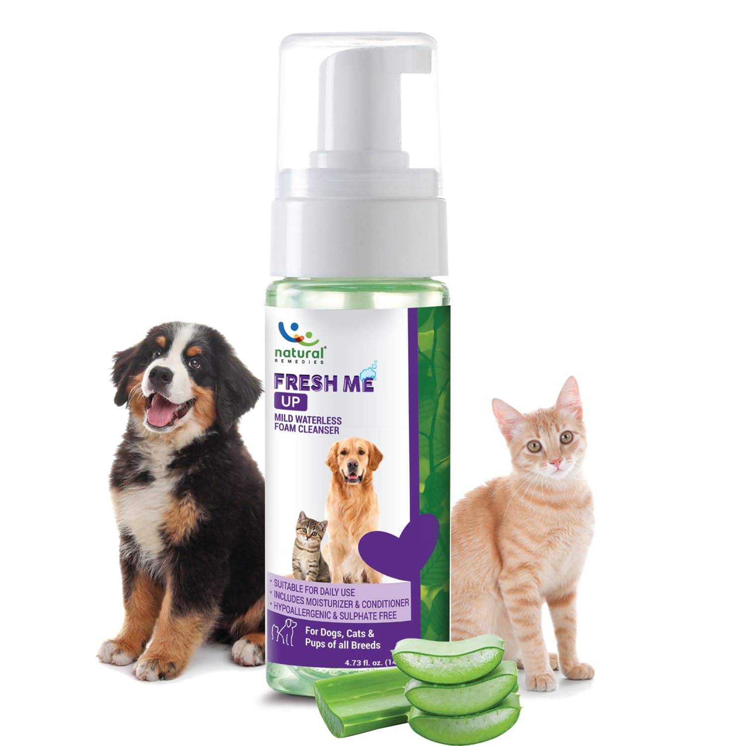 Natural Remedies Fresh Me Up Mild Waterless Foam Cleanser Dry Shampoo for Dogs, Cats and Pups of All Breeds, Moisturizer & Conditioner, Daily Use, Lick Safe, Natural and Safe, 140 ml (Pack of 1)