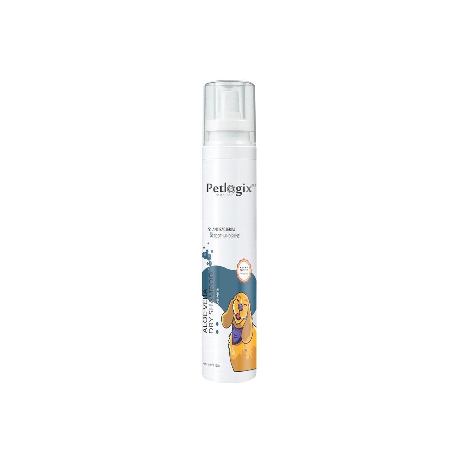 Petlogix Aloe Vera Dry Shampoo for Dogs & Cats, Waterless No Rinse Pet Shampoo Spray, Anti-Bacterial, Itch Relief, Odour Control & Coat Shine, Sulphate Free, for All Breeds, 120 ml