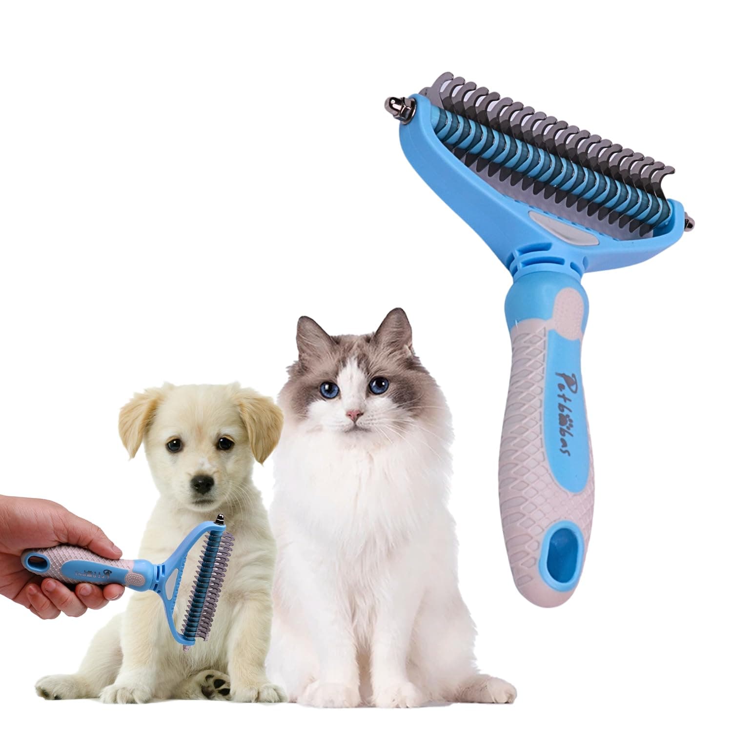 Dog and Cat Grooming Kit, Self Cleaning Cat Comb Hair Brush for Indoor Cats, Dog Deshedding Brush, Pet Massaging Tool and Shedding Brush for Long or Medium Haired Dogs and Cats (Blue)
