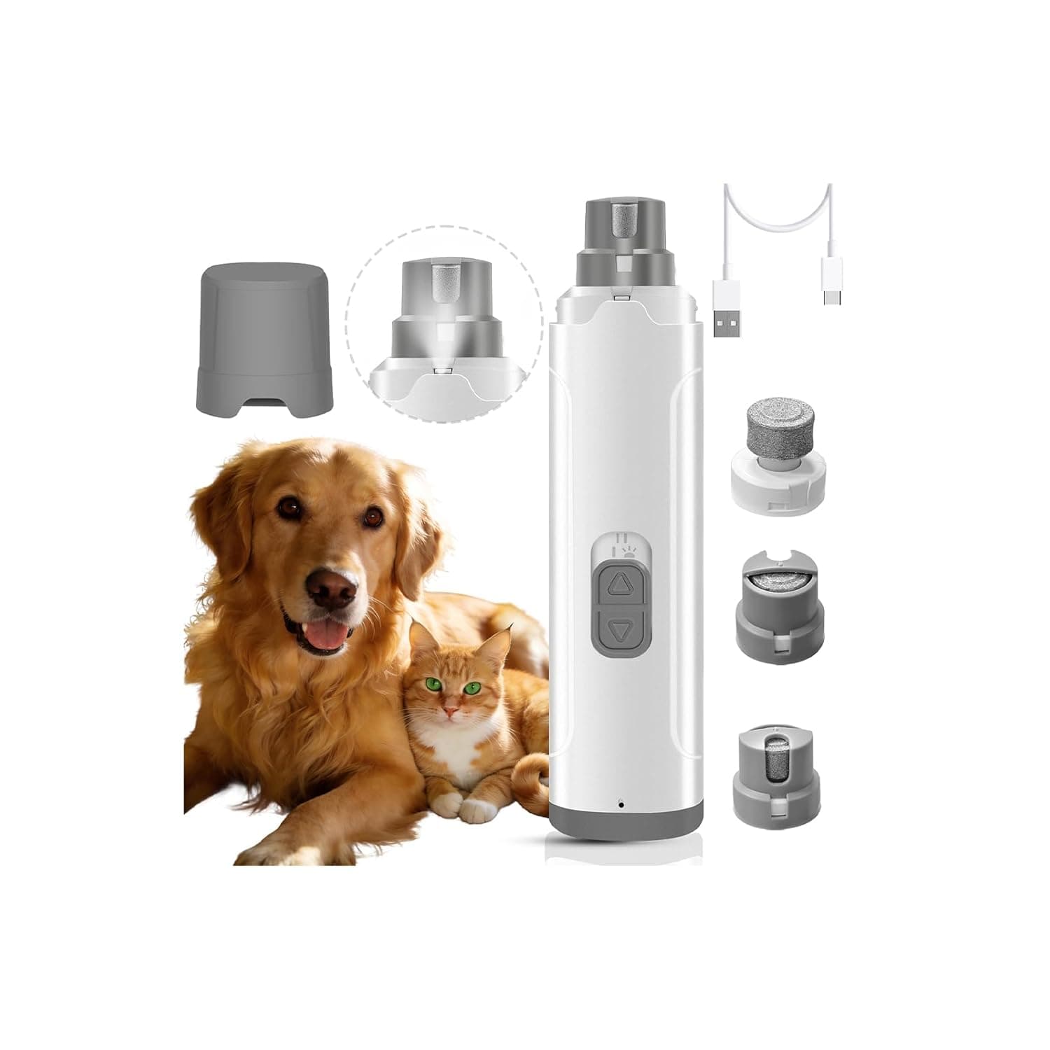 Dog Nail Grinders, Electric Rechargeable Pet Nail Trimmer Low Noise with LED Light 2-Speed Mode for Large Medium Small Dogs & Cats