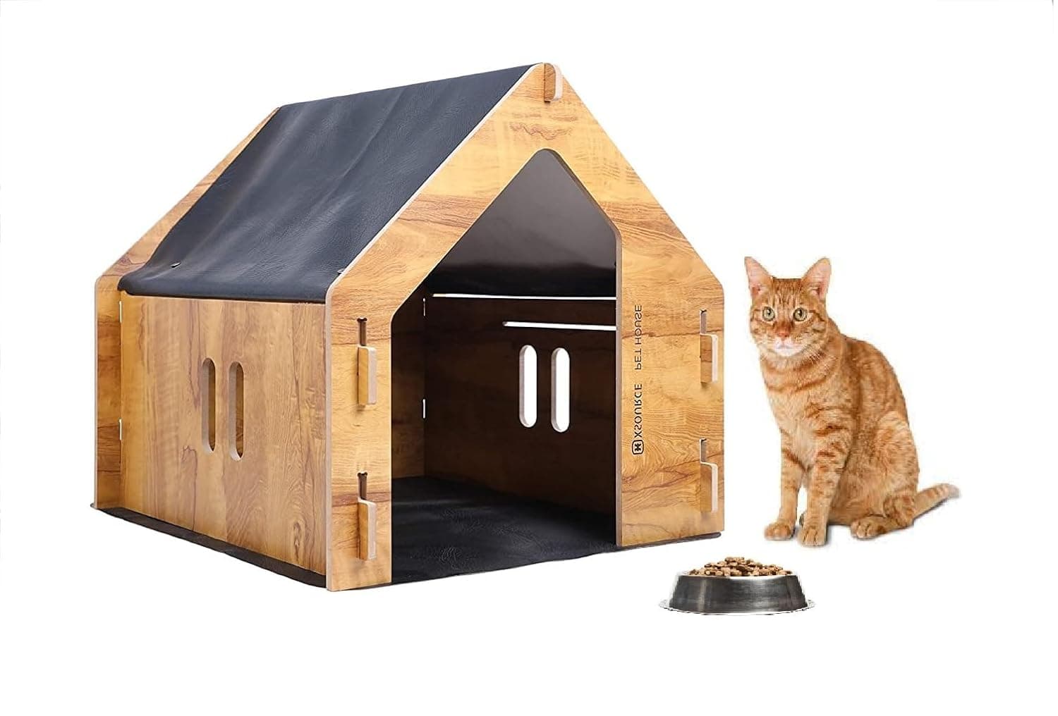 KALAHARI Wooden Indoor Dog House for Small Dogs & Puppies – Modern Pet House with Breathable Vent Slots, Durable Wood Construction, Easy-Assemble Dog Kennel for Home Use (Small)