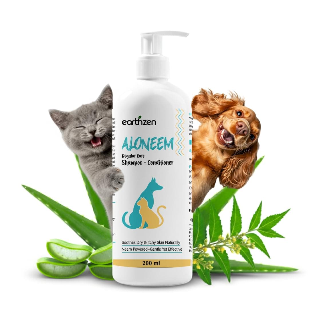 Aloneem Neem Herbal Pet Shampoo for Dogs & Cats | Anti-Itching, Anti-Fungal, Odor Control & Antibacterial Formula with Neem, Aloe Vera & Lemongrass | pH Balanced Puppy Friendly | 200 Ml