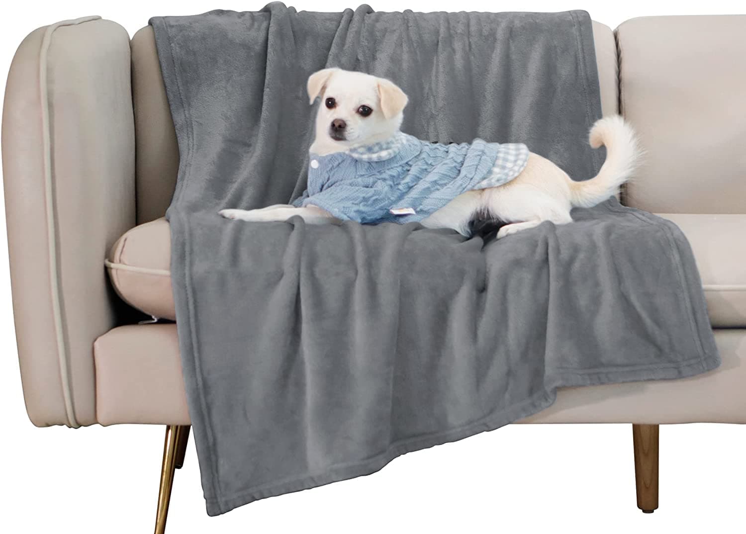 Fluffy's Pet Blanket for Large Small Dogs and Cats - Solid Plush Flannel Silky Soft Fleece (Grey, 45'' X 55" (Large))
