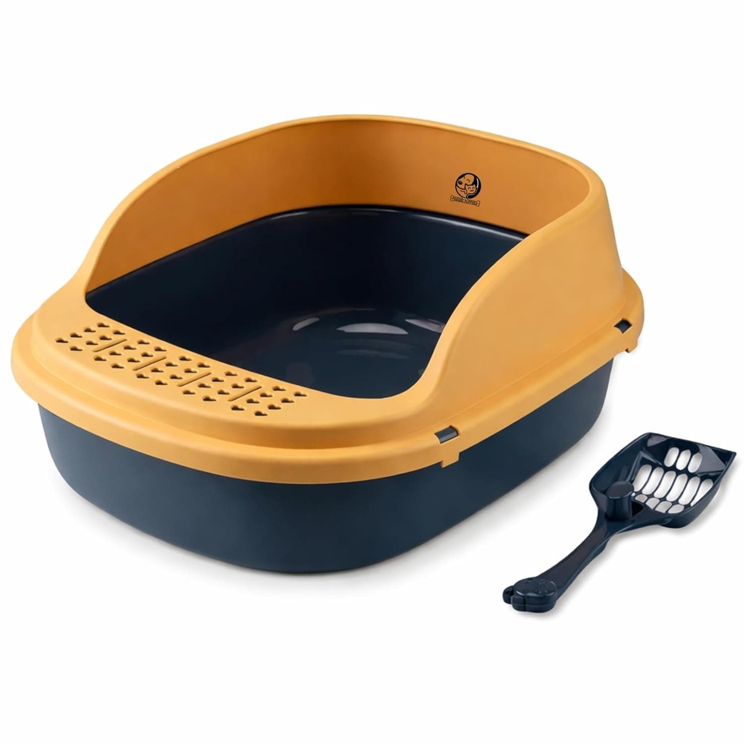 Foodie Puppies Cat Litter Tray with Scooper Semi-Enclosed Cat Toilet - (OpenTop Tray, Large) (55 x 44 x 25 cm) for Cats & Kittens | with Sand Leak Pedal Reduces Odor, Perfect Starter for Training Tray