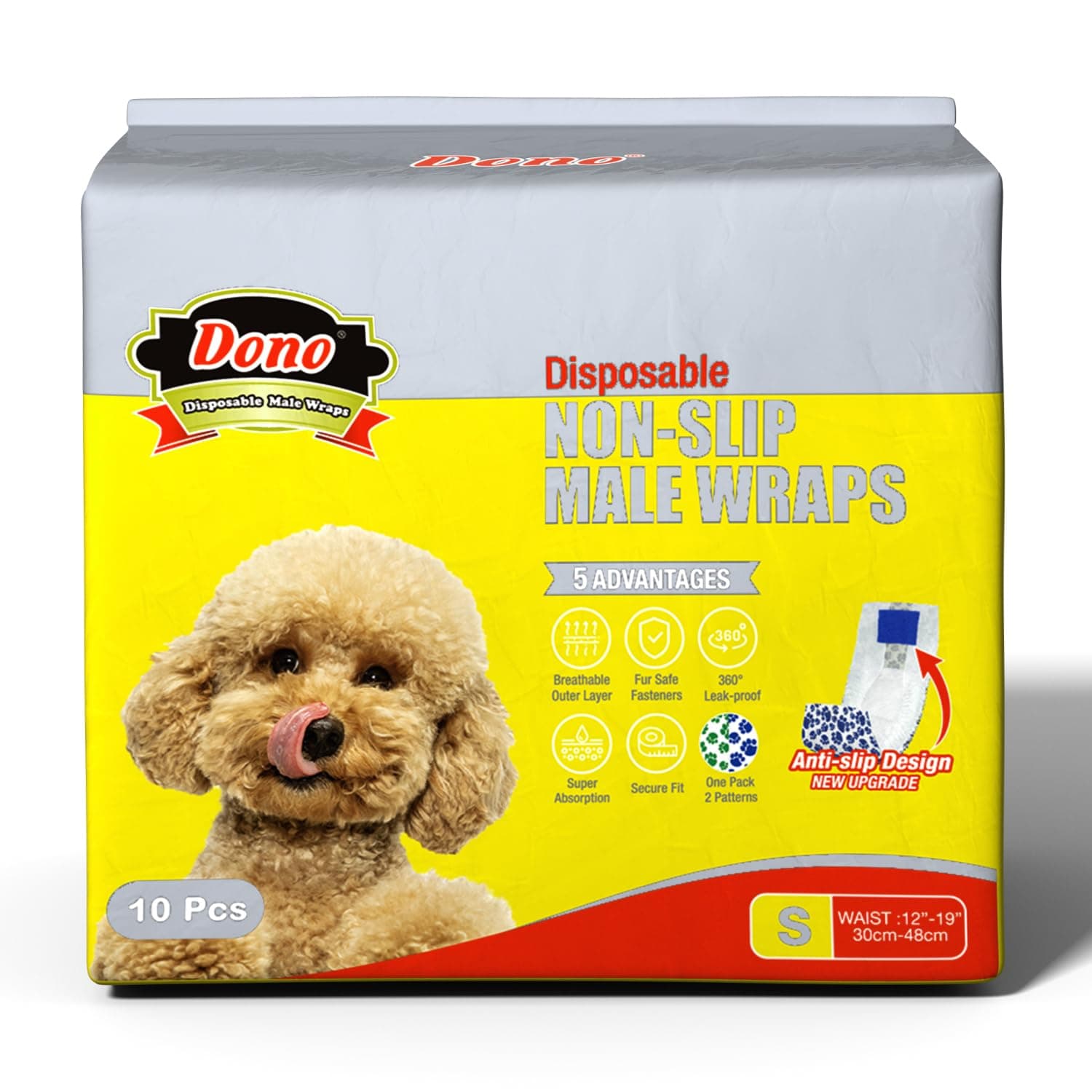 Dono Disposable Male Dog Wraps, Non-Slip Design New Upgrade Male Dog Diaper Puppy Doggy with Super Absorbent Leak-Proof Fit Excitable Urination, Incontinence, or Male Marking