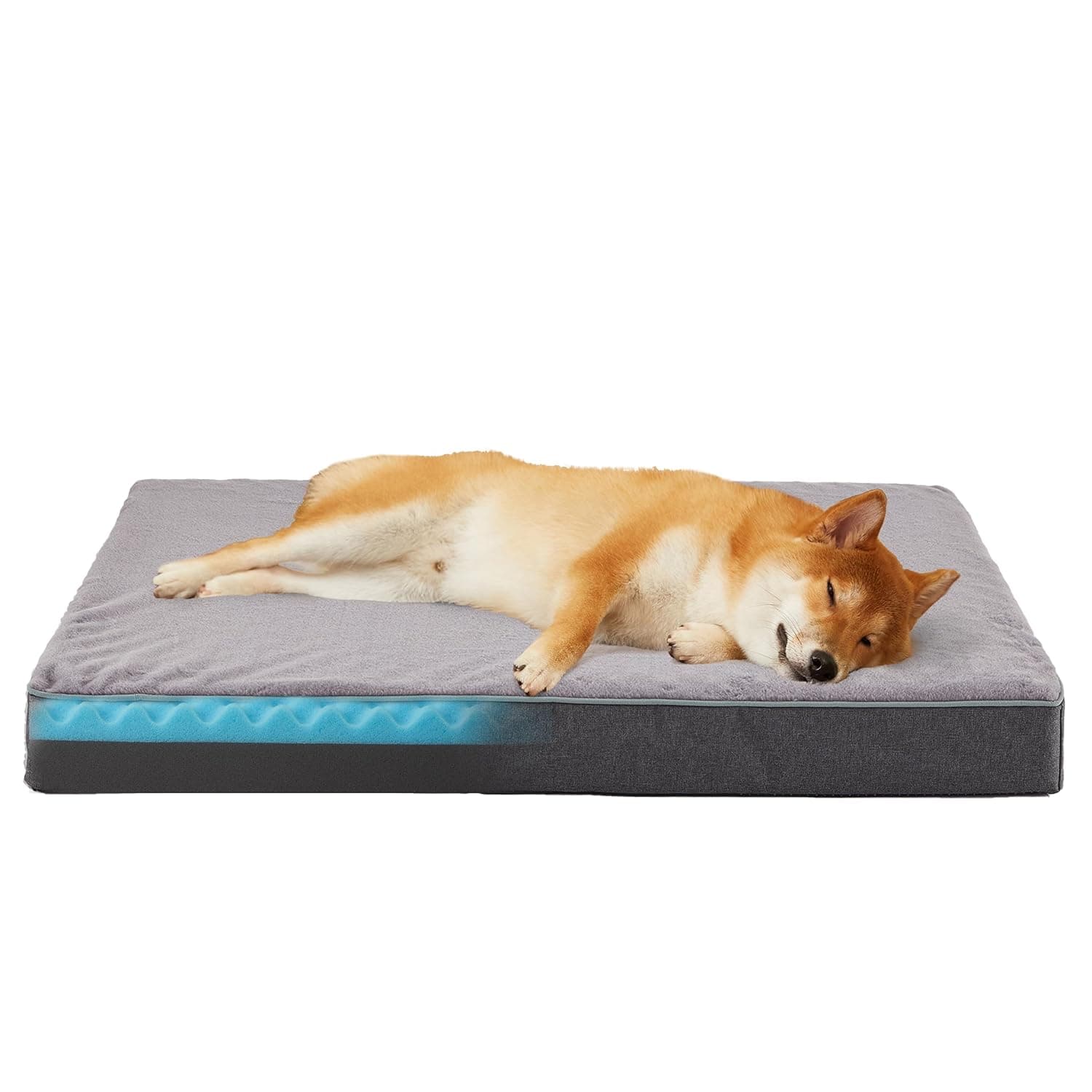 WATANIYA PET Cooling Dog Beds for Large Dogs, Memory Foam Orthopedic Dog Bed for Crate with Joint Relief, Washable Waterproof Liner and Plush Cover (35''x 22'')