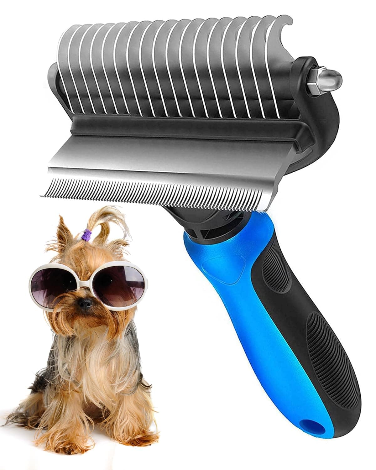 Woyax 2-in-1 Pet Grooming Brush for Dogs & Cats | Deshedding Tool and Undercoat Rake Comb | Gently Removes Mats, Tangles & Loose Hair | Ideal for Long & Short Hair Pets