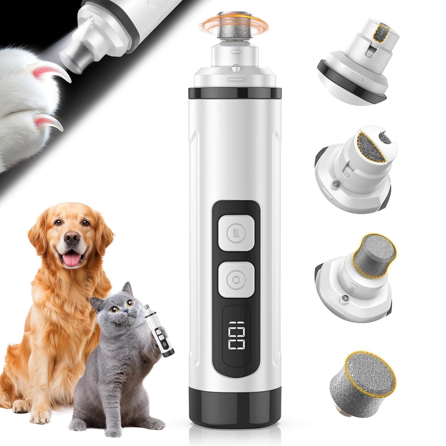 Dog Nail Grinder Electric Powerful 3 Speeds Dog Nail Clippers with Lights Quiet Cat Nail Clipper Painless Care Trimmers Tools for Small Medium Large Dogs and Cats (Black)