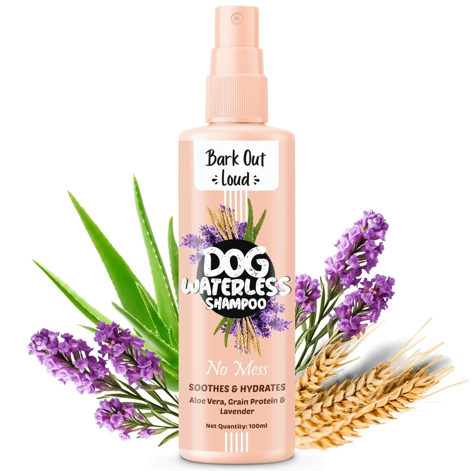 Bark Out Loud - Waterless Dry Dog Shampoo | Aloe Vera, Milk Protein, Lavender & Chamomile | Anti-Bacterial, Itch Relief, Hydrating Coat Dog Dy Bath, Shamppo for Dogs(100ml)