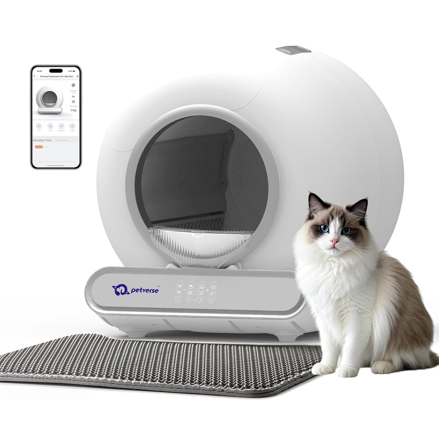 Petverse Automatic Self Cleaning Cat Litter Box for Multiple Cats, Smart App Control, Covered Design, Large Capacity Waste Bin, Odor Control System, Safety Sensor Protection