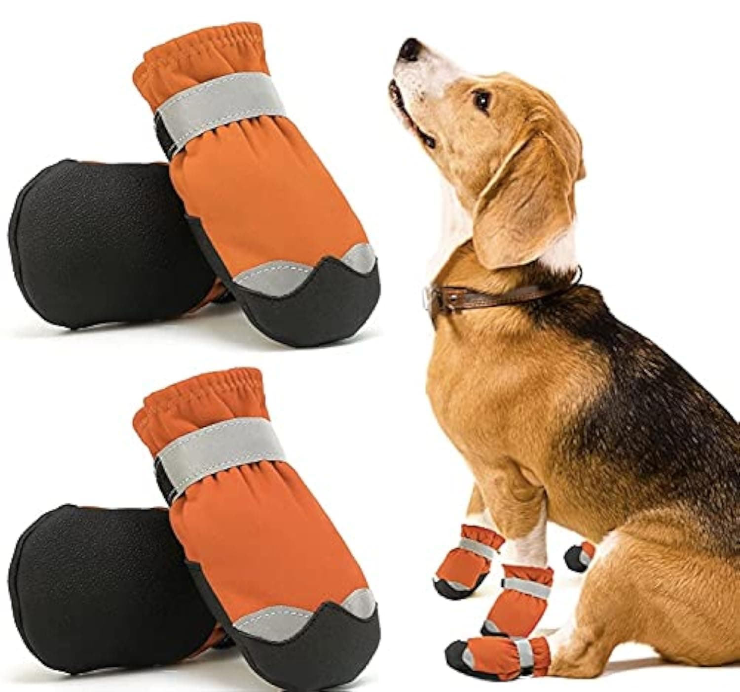KUTKUT Waterproof Dog Boots for Small, Medium & Large Dogs | Pack of 4pcs Anti Skid Paw Protector For Hot Summer | Pet Shoes with Reflective Straps & Non-Slip Sole | Soft & Lightweight Dog Shoes (SIZE: 8)
