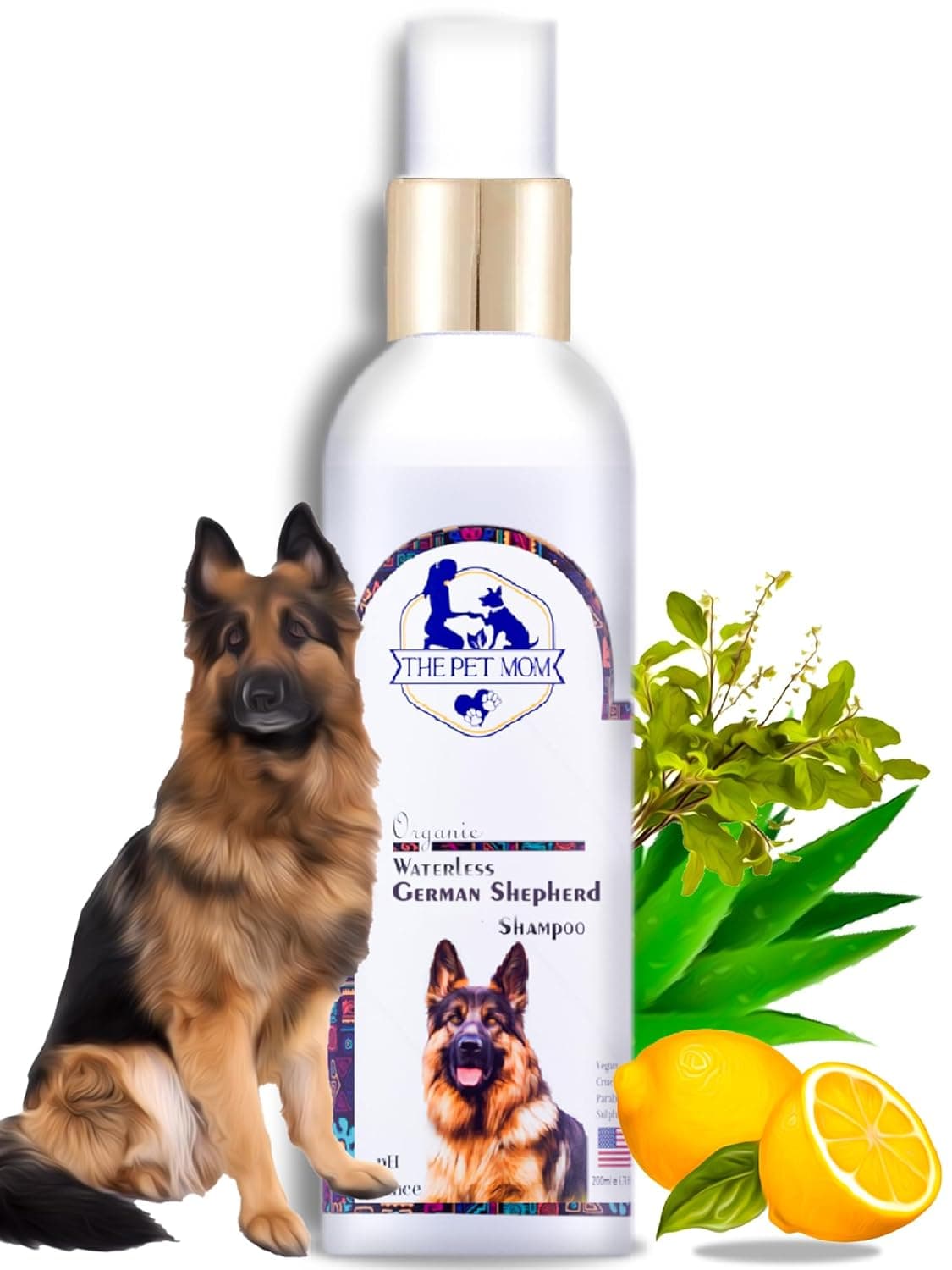 Organic Waterless German Shepherd Dog Shampoo Dry Bath Spray | Fresh Fragrance, Gentle Cleansing, Conditioned, Leaves Coat Soft and Smooth | No Rain Easy to Use Dog, Puppy - 200 Ml