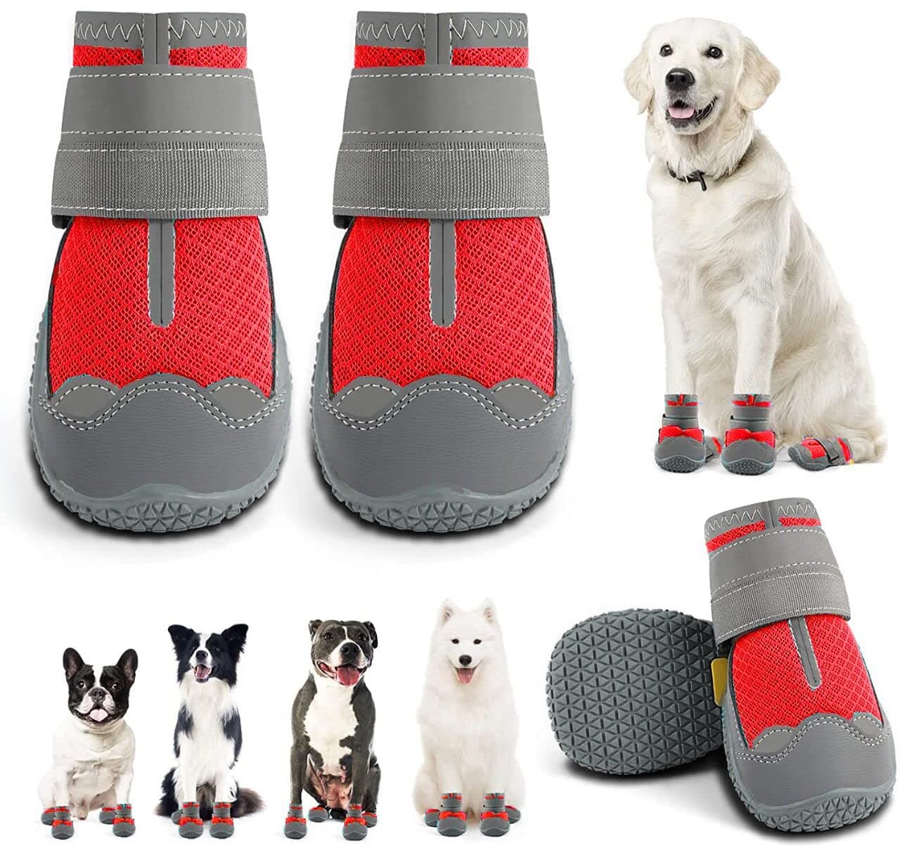 KUTKUT Dog Boots for Hardwood Floor | Breathable Shoes | Booties With Reflective Anti-Slip Sole | Outdoor Paw Protectors With Rubber Soles for Hiking and Running (Size: 3)